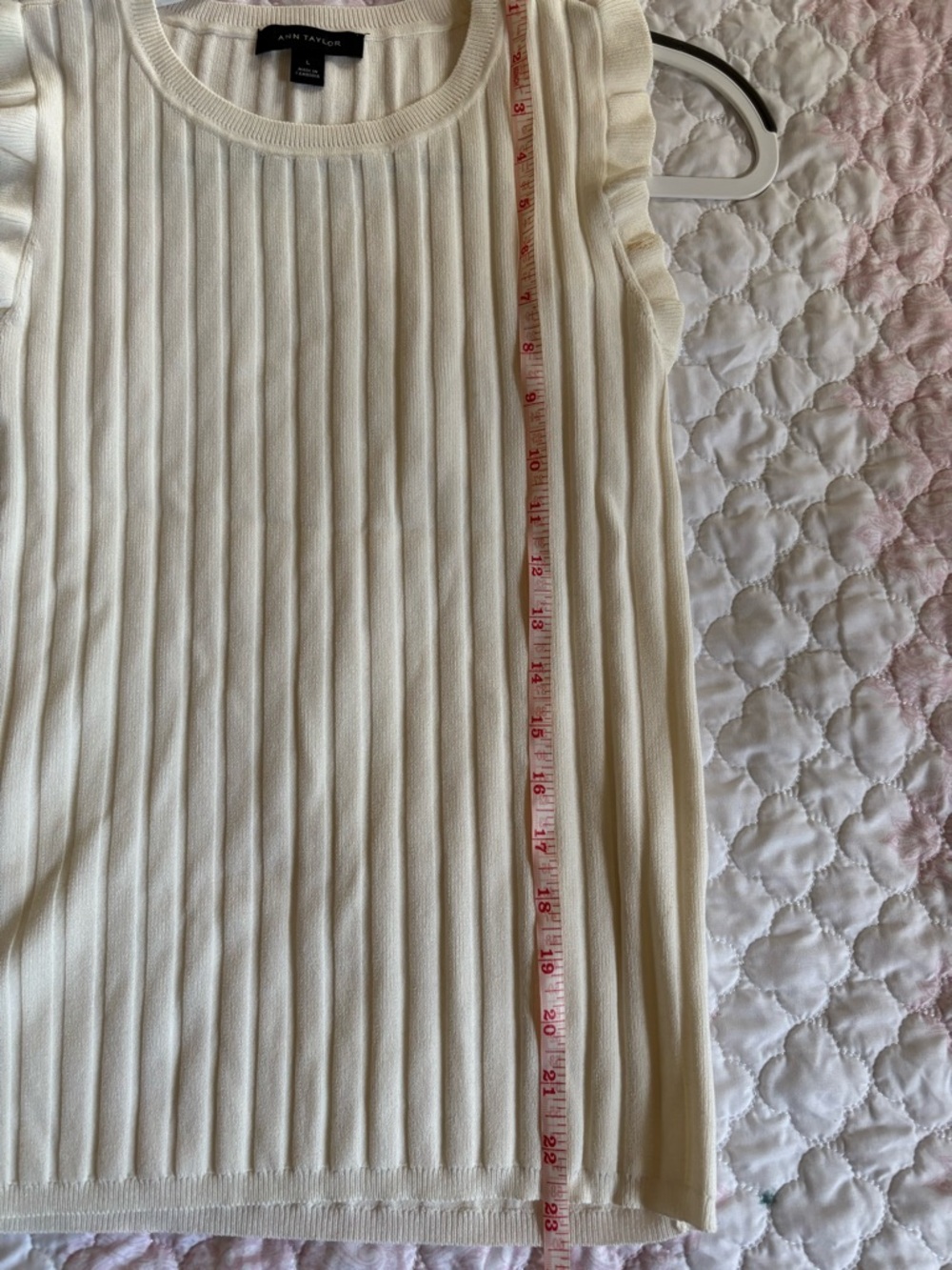 Ann Taylor Cream Ribbed Ruffle-Sleeve Tank - Picture 4 of 6